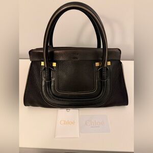 Authentic Chloe Everston Grained Calfskin Leather Handbag with Gold Accents